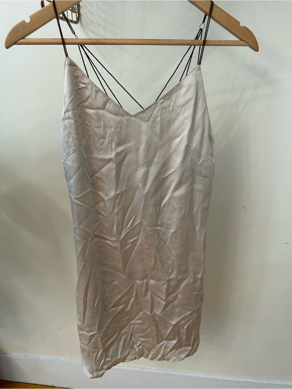 Silk V-Neck Slip Mini Dress in Light Champagne